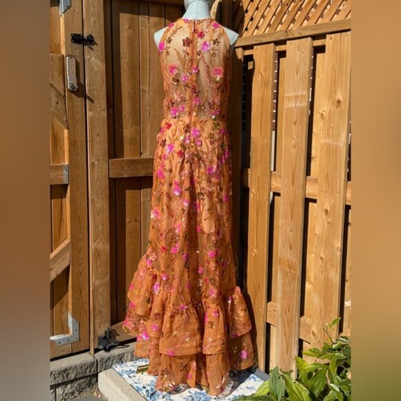 🆕 BRONX & BANCO🧿 NWOT Sicilia Coral Sequin Fluted Hem Maxi Dress, Sz L US 8 - Picture 8 of 14